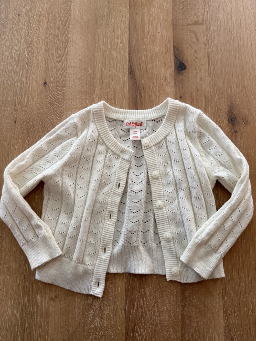 Cat & Jack Cream Knit Eyelet Cardigan